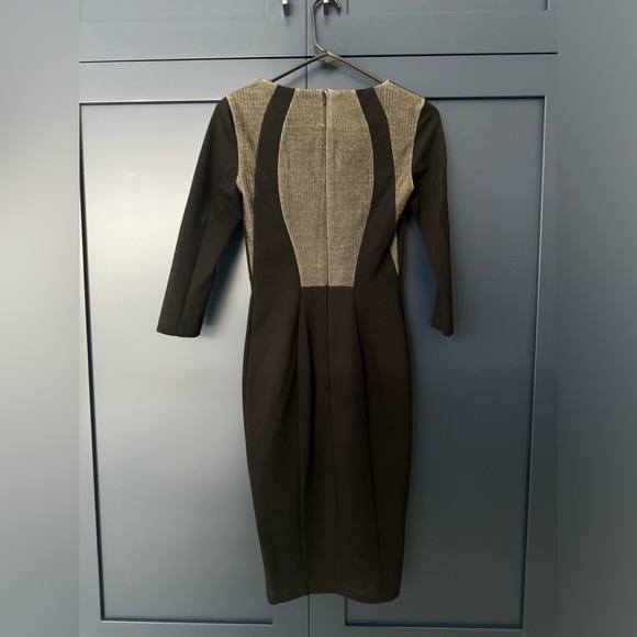 FRENCH CONNECTION NWT Size 2 Body Con Fitted Knee Length Black Houndstooth Dress - Picture 2 of 9